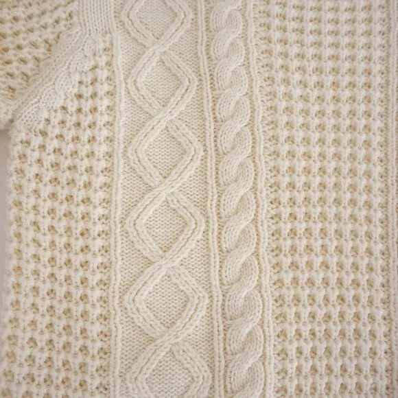 Vintage Cream Cable Knit Textured Aran Fisherman Sweater Cotton Blend XL - Picture 8 of 9
